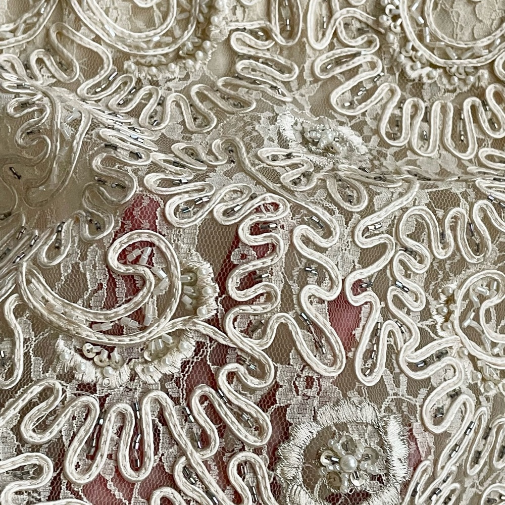 Sue Wong Dress Lace Beaded Embroidered Cocktail Sleeveless N3502 Ecru Wedding - Picture 7 of 14